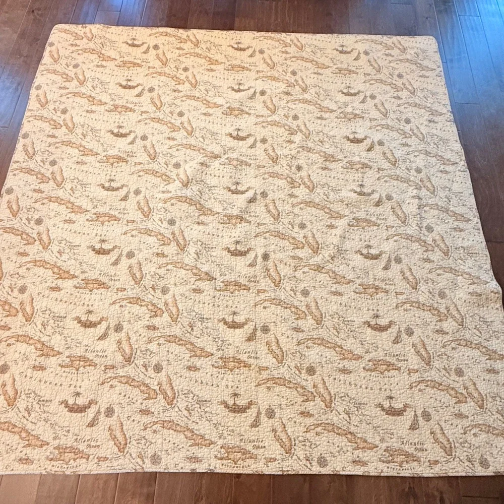 Tommy Bahama Home Caribbean Map Quilt Shams Set Tan Coastal Nautical 3pc Full
